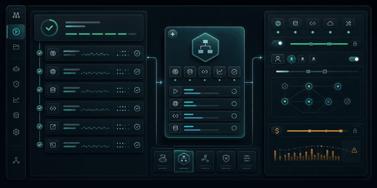Trace ledger becoming a reusable playbook with scoped tool access and cost controls.